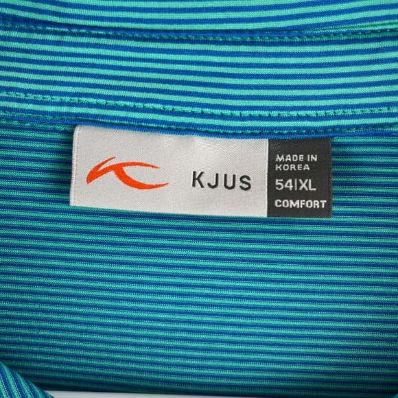 Men's KJUS Short Sleeve Striped Polo Shirt Green Blue Size XL - Picture 3 of 4